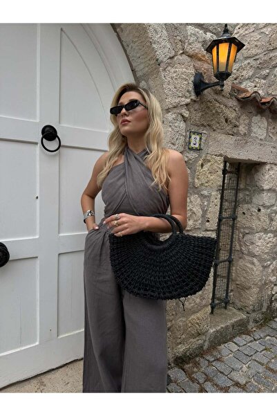 NİSSEA.CO Siyah Oval Charlotte Hasır Çanta