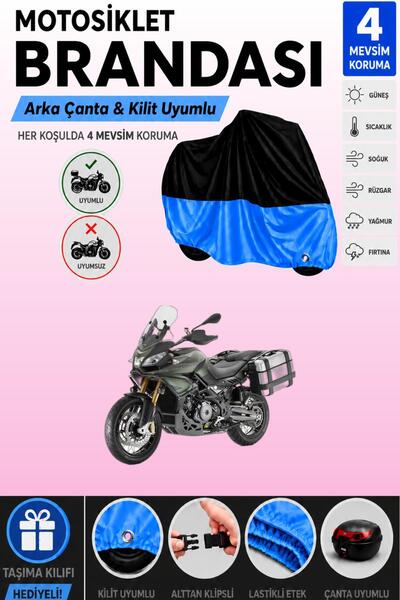 Cemku Double Black Top - Blue Bottom, Rear Bag Compatible Aprilia Caponord 12...