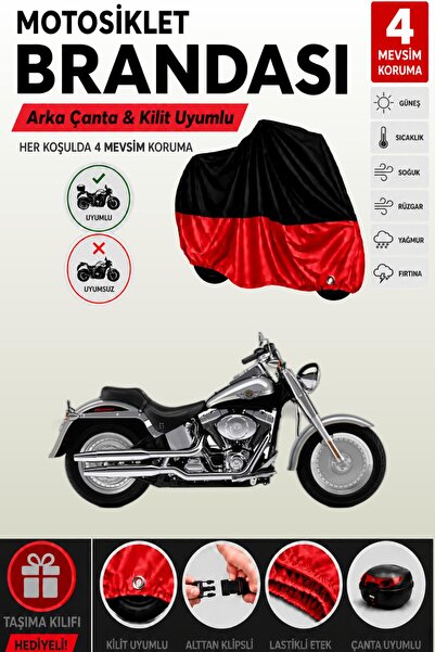 Cemku Double Black Top - Red Bottom, Rear Bag Compatible Harley-Davidson Fat ...