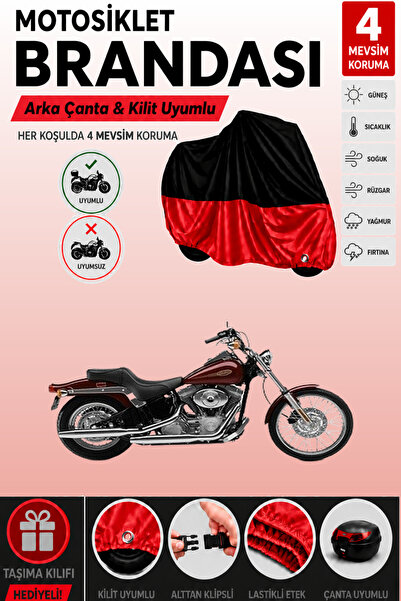 Cemku Double Black Top - Red Bottom, Rear Bag Compatible Harley-Davidson Soft...