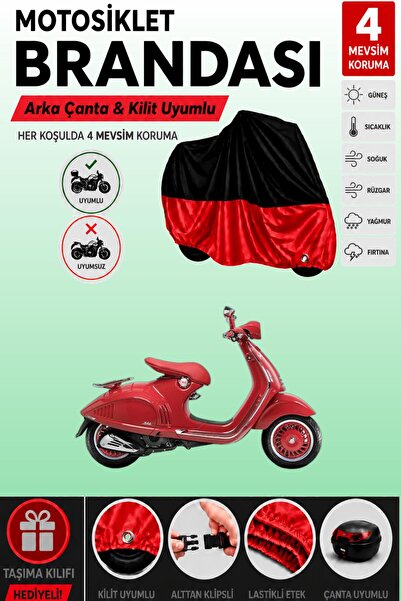 Cemku Double Black Top - Red Bottom, Rear Bag Compatible Vespa 946 Motorcycle...