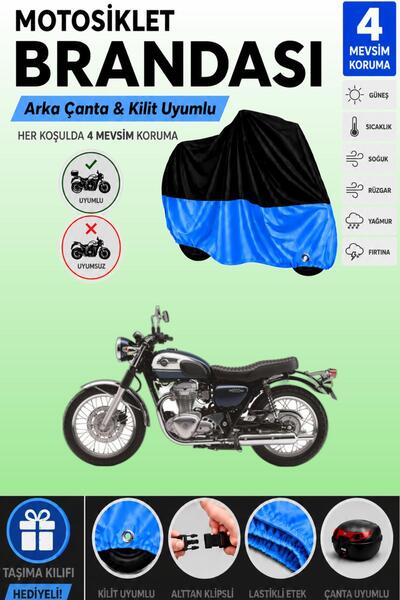 Cemku Double Black Top - Blue Bottom, Rear Bag Compatible Kawasaki W 800 Moto...