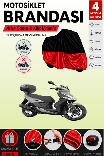 Cemku Double Black Top - Red Bottom, Rear Bag Compatible Kymco Agility 16+ 12...