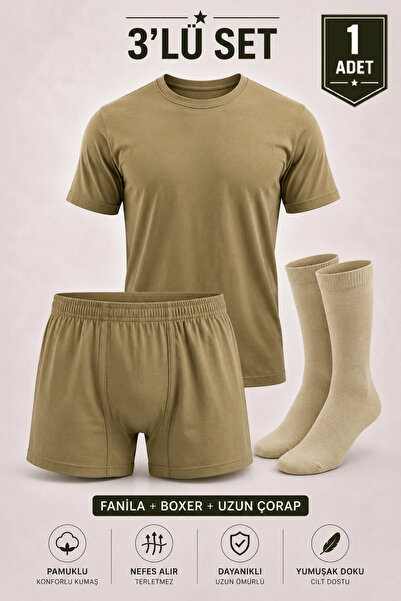 Alıç Men's Soldier Underwear Set Khaki Undershirt Argentina Boxer Long Socks ...