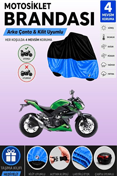 Cemku Double Black Top - Blue Bottom, Rear Bag Compatible Kawasaki Z 300 Moto...