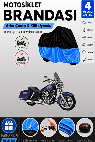 Cemku Double Black Top - Blue Bottom, Rear Bag Compatible Harley-Davidson Dyn...