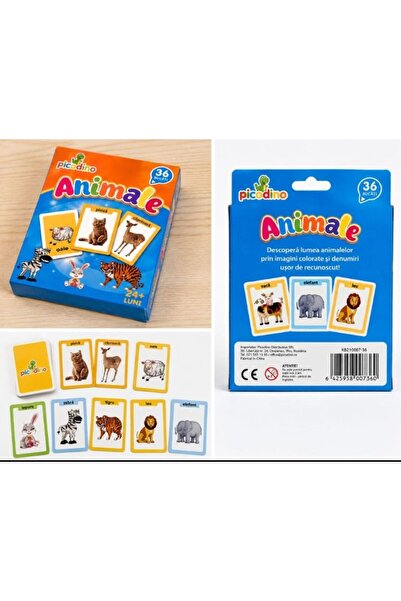 Picodino Joc educativ Cartonase in limba romana, ANIMALE, 36 bucati