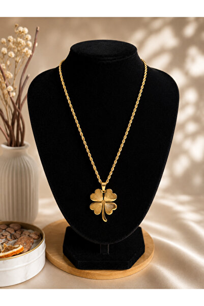 ANKA JEWELLRY Gold Color Steel Necklace with Four Leaf Clover Figure