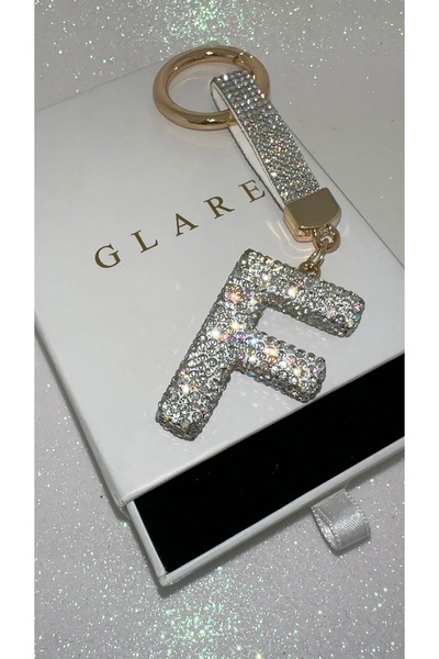 GLARE JEWELRY CO Luxury Zircon Stone Shiny F Letter Keychain Suitable for Car...