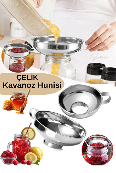 Shopura Çelik Geniş Ağızlı Kavanoz Doldurma Hunisi Konserve Reçel Bakliyat Ap...