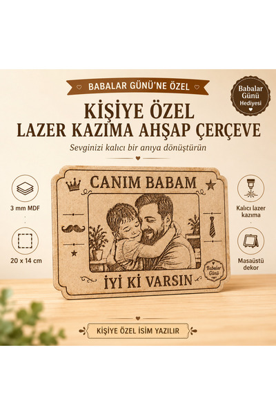 Kutup Yıldızı Tasarım Atölyesi Kişiye Özel Babalar Günü veya Farklı Tema Laze...