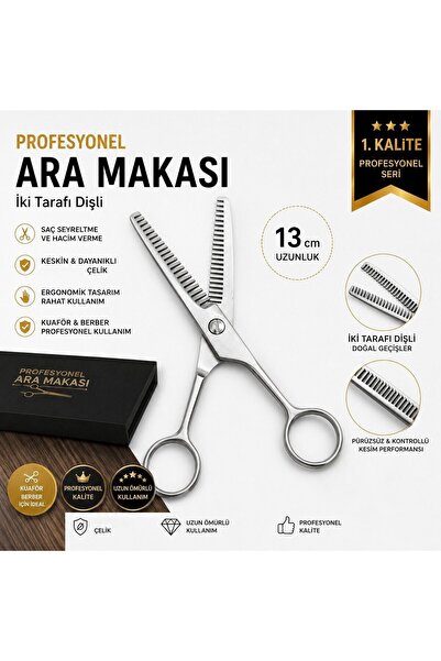 13 Cm 1. Kalite Profesyonel Çelik Ara Makası Çift Tarafı Dişli Saç Seyreltme Berber Kuaför Makası