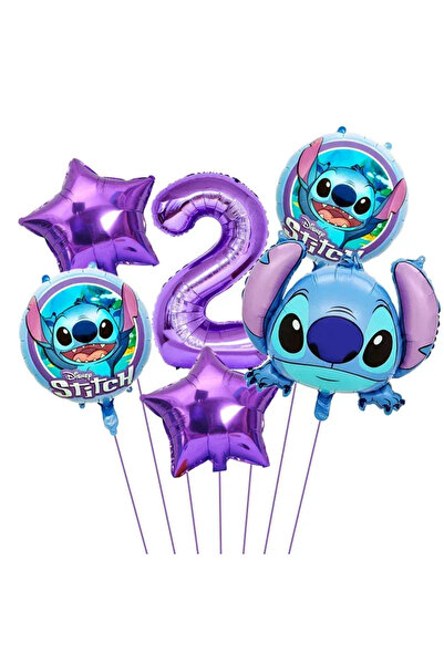 Baloane Vesele 2nd Birthday Balloon Set Stitch Theme Purple and Blue SET313-2
