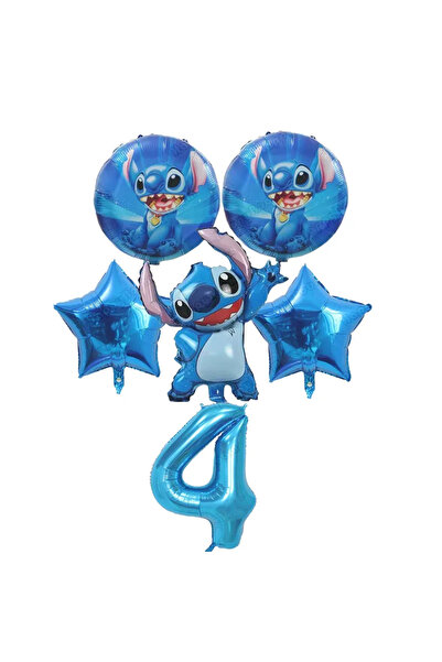 Baloane Vesele Stitch Blue Number 4 Birthday Balloon Set SET311-4