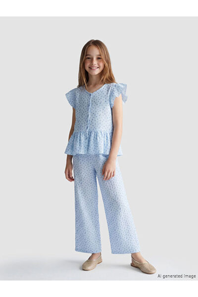 LC Waikiki Rmz Gi̇yi̇m Farkiyla Floral Girl's Muslin Pants with Waist Cord