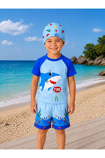 My Kids Wear Boys' Dinosaur Patterned Swim Shorts Set – 3 Piece Swimsuit Set ...