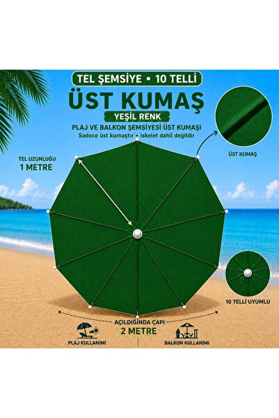 Şemsiyecim 10 Telli Plaj Şemsiye Üst Kumaşı 2 Metre Çap 1 metre Tel Uyumlu