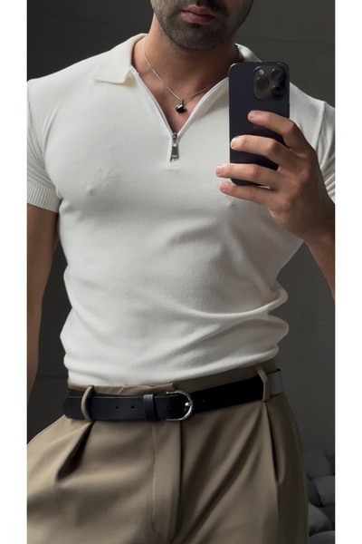 Basic İnce Pamuk REgular Fit Fermuarlı Polo Yaka Triko Tshirt