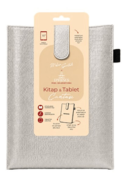 Ephesus Yayınları Yeni Nesil Kitap ve Tablet Çantası - Özel Deri Dokulu Gümüş...