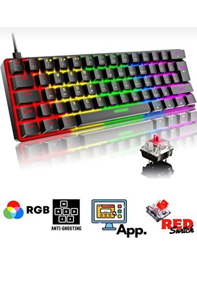 AYMESTORE T60 Red Switch Mekanik Klavye RGB 62 Tuş Profesyonel Oyuncu Gaming ...