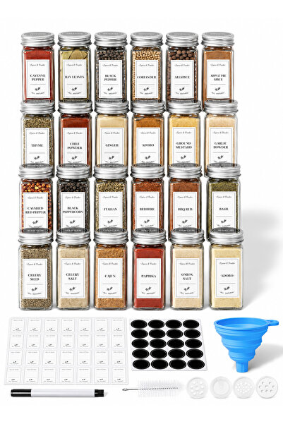 Generic 24 Pcs Glass Spice Jars Set, Airtight Seasoning Storage Bottles, Dura...