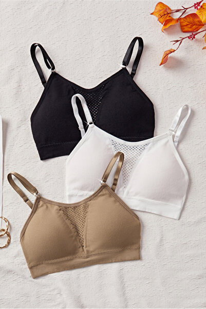 Generic 3-Pack Breathable Mesh Back Bralette Set, Wireless Seamless Comfort B...