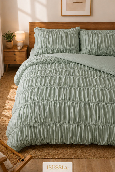 Isessia Rosa Green Double Drawstring Duvet Cover Set |   200 X 220 cm