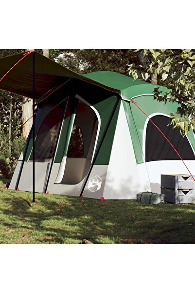 vidaxl Cort cabina de camping, 5 persoane, verde, impermeabil