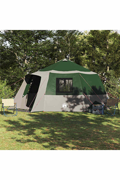 vidaxl Cort cabana pentru 12 persoane Verde si gri 500 x 500 x 294 cm