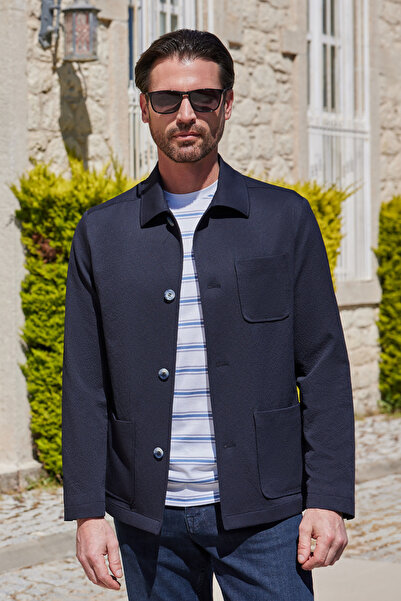 İmza Berber Collar Striped Pattern Gofreli Slim Fit Casual Coat 1007260153