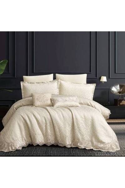 Pazar Home Bedding مفرش بازار هوم قطني جاكار عليا عرايس نفرين 8 قطع بحشوة مخي...