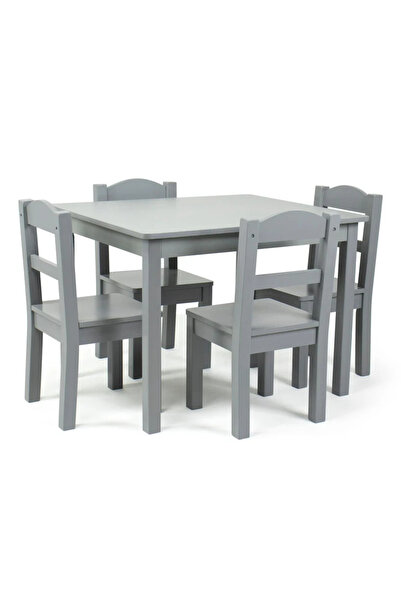 GINGER HOME Set masuta cu 4 scaunele din lemn Gri,margini rotunjite,design sc...