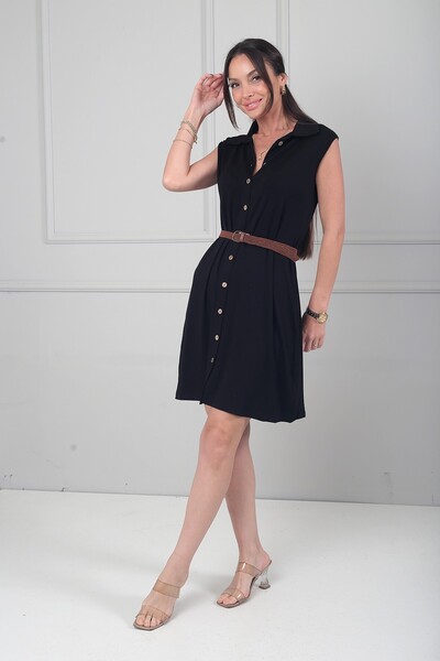 By Saygı Women's Front Buttoned Lycra Viscose Short Loose Dress