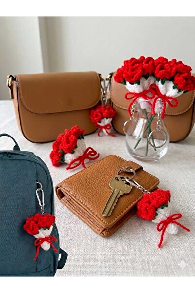 Berliva Home Hand Knitted Amigurumi Flower Bouquet Keychain - Bag Accessory