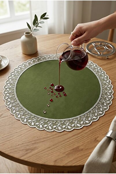 Rona Home Față de masă rotundă verde kaki, rezistentă la pete, impermeabilă, ...