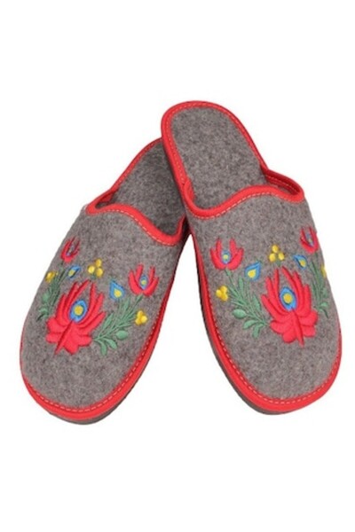 LimArt Papuci de casă, pentru femei, din pâslă, cu broderie, gri, EU 36