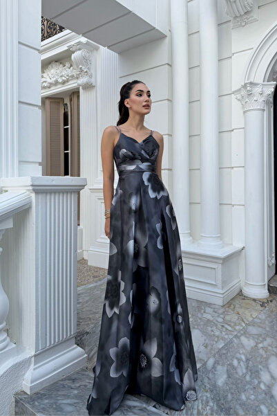 Sindimoda Feza Desenli Askı Detay Abiye 1093