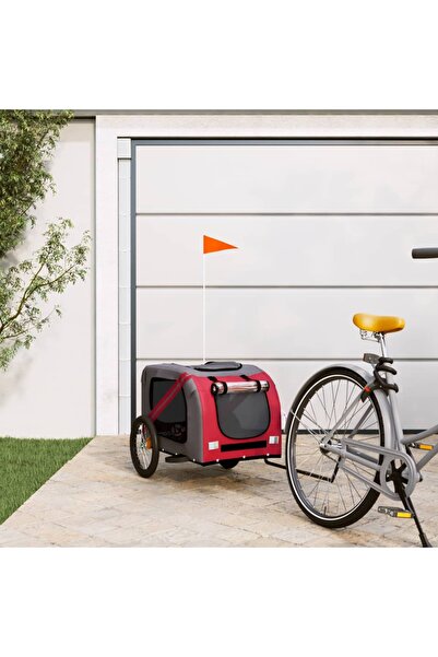 vidaxl Remorcă bicicletă animale companie, roșu/gri textil oxford/fier