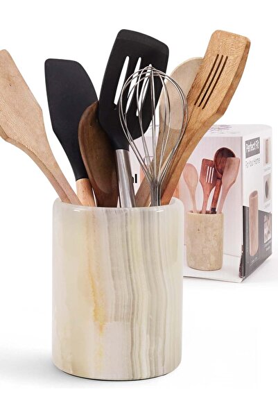 Radicaln Marble Utensil Holder 6.5 Inch Cream Onyx Cooking Utensils & Spatula...