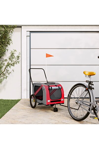 vidaxl Remorcă bicicletă animale companie, roșu/gri textil oxford/fier