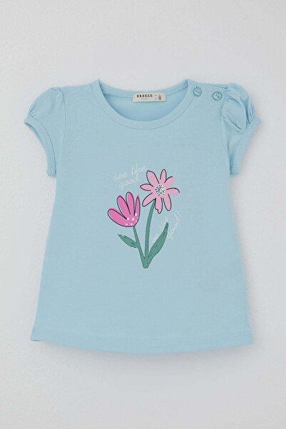 Breeze Tricou pentru fete cu imprimeu floral colorat, 1,5-5 ani, albastru