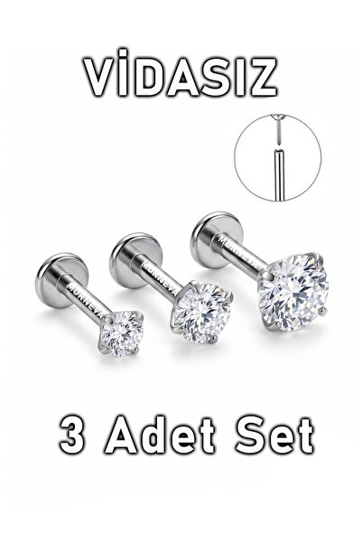 MORNEVA Vidasız Çelik Daire Taşlı Tragus Conch Helix Kıkırdak Kulak Lobe Pier...