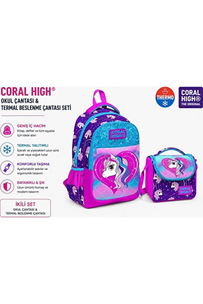Coral High Purple Pink Colored Bag 23492+Thermo Lunch Box 11856