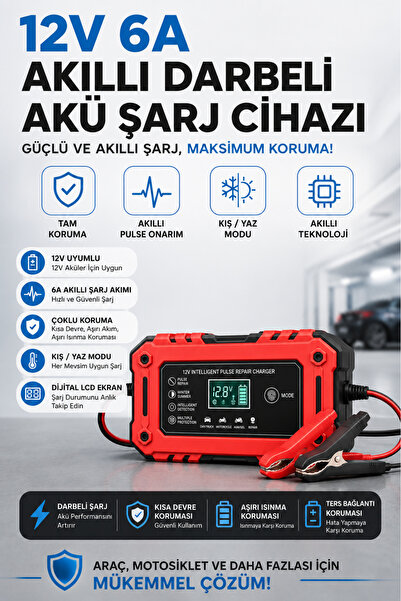 Yussraw 12v 6a Akıllı Araba Motosiklet Lcd Ekran Araç Akü Onarım Hızlı Şarj C...