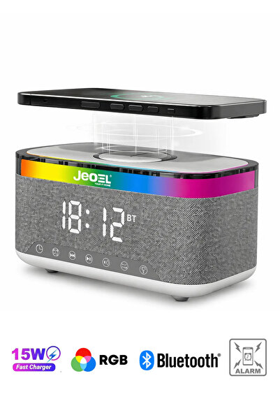 Sarftech Gri Anstrasit 15W Hızlı Sarj Özellikli Bluetooth Hoparlör RGB Gece L...