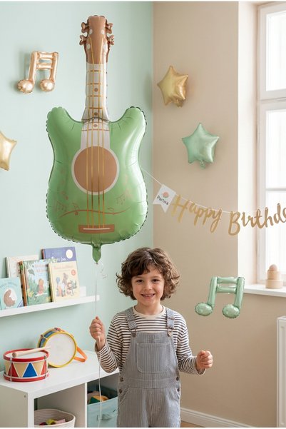 Partixa Retro Mat Yeşil Gitar Folyo Balon 46x89 cm Müzik Temalı Doğum Günü Pa...