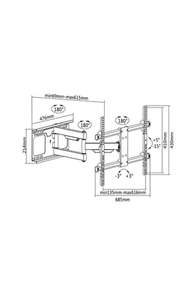 Cabletech Suport TV 37-70 Negru max VESA 600x400 60kg