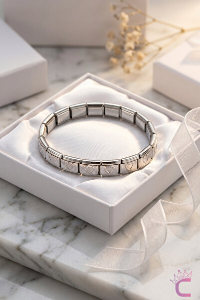 Cinderella Accessories Heart Stainless Steel Italian Charm Bracelet 18cm Silv...