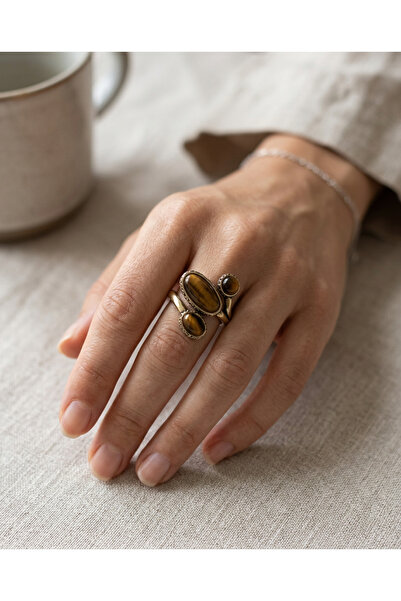 Dorvina Bronze Vintage Women's Ring Authentic Copper Jewelry Tiger's Eye Natu...