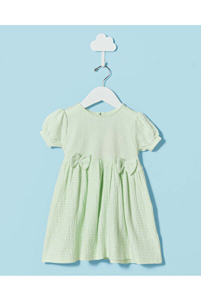 REDTAG Infant Girls Green Striped Seersucker Dress